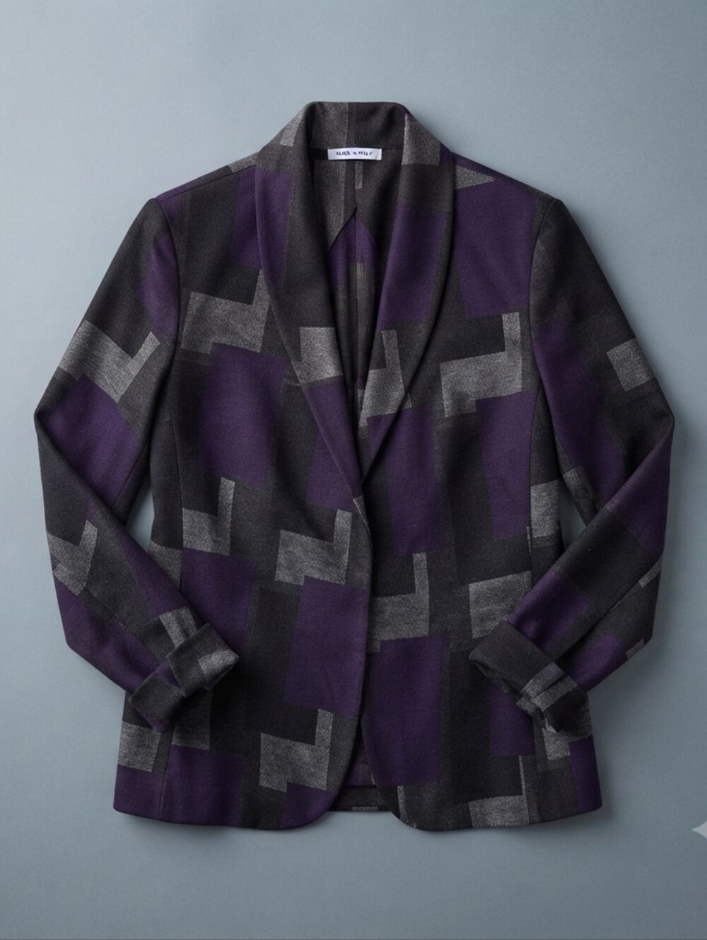 KASPER Women's Geometric Pattern Blazer Jacket Size 6 Purple Black Grey